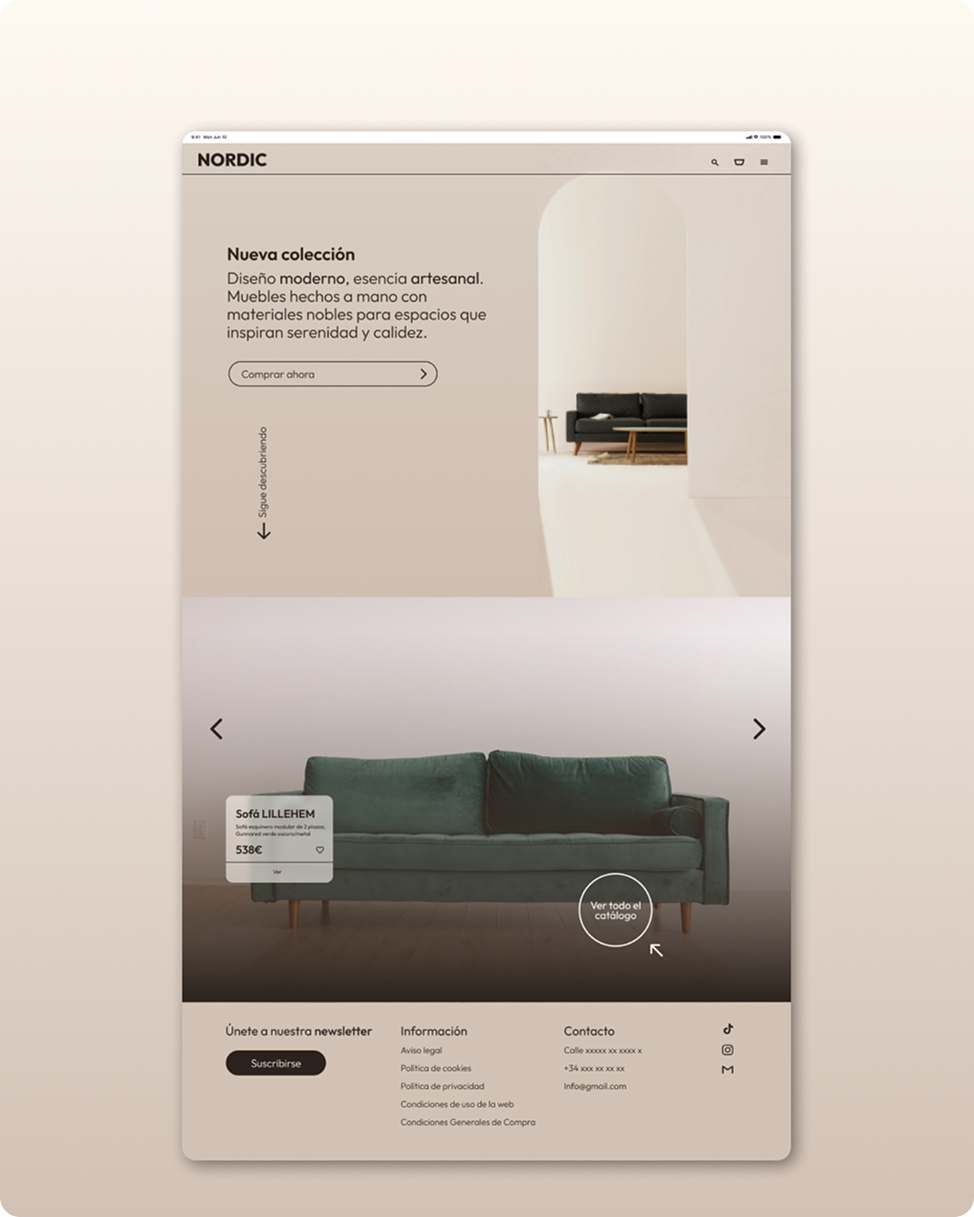 Mockup web de muebles Nordic en tablet